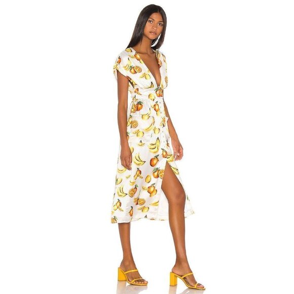 Song of Style Sia Midi Dress in White Fruit Small New Womens Satin Cocktail - Picture 5 of 15